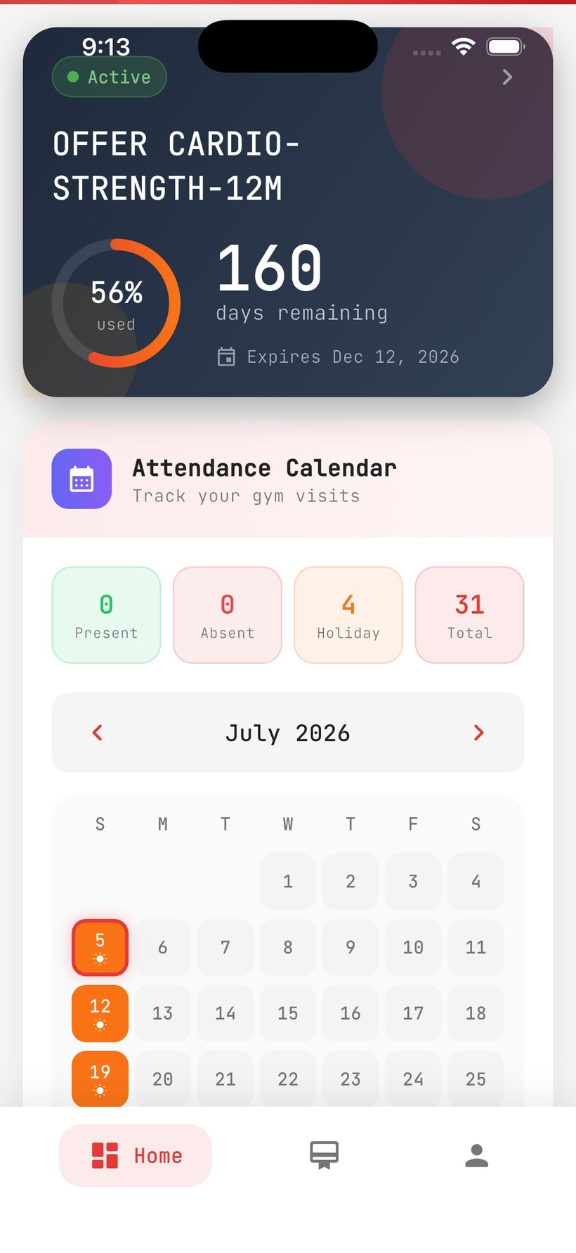 ThinkGym attendance calendar