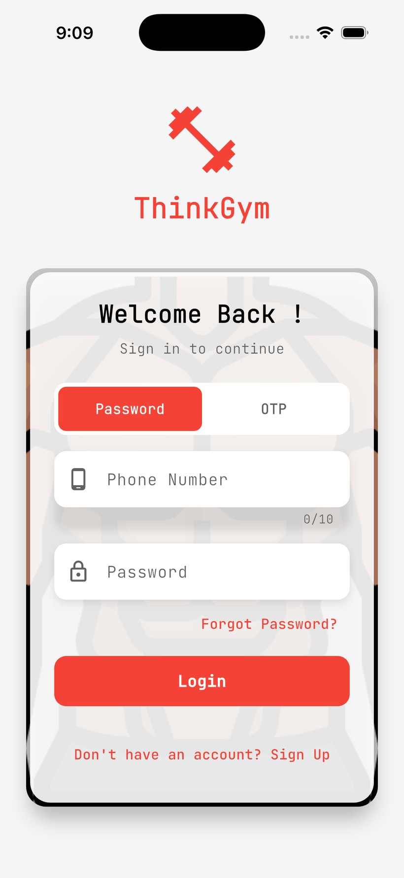 ThinkGym login screen