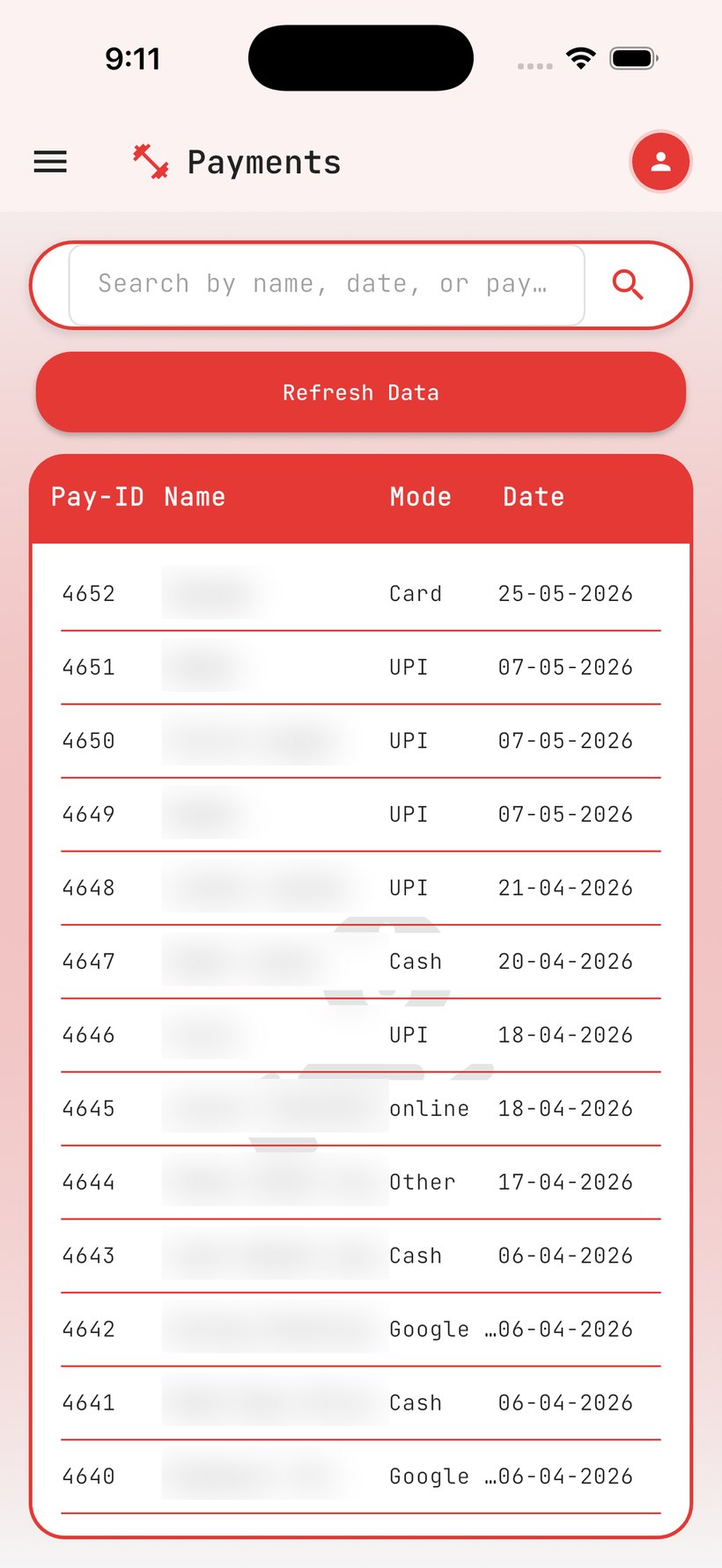 ThinkGym payments ledger